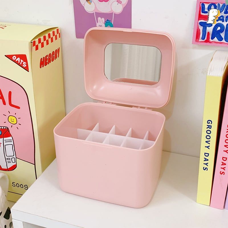 Hộp nhựa đa năng có gương Korea kèm sticker