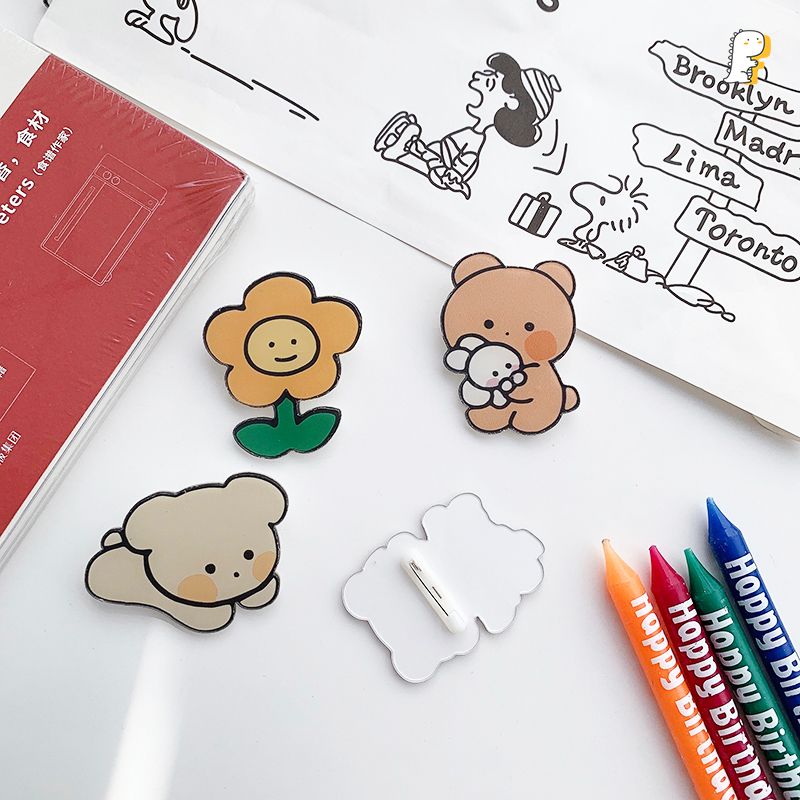 Set 3 ghim cài Cô bé và gấu nâu