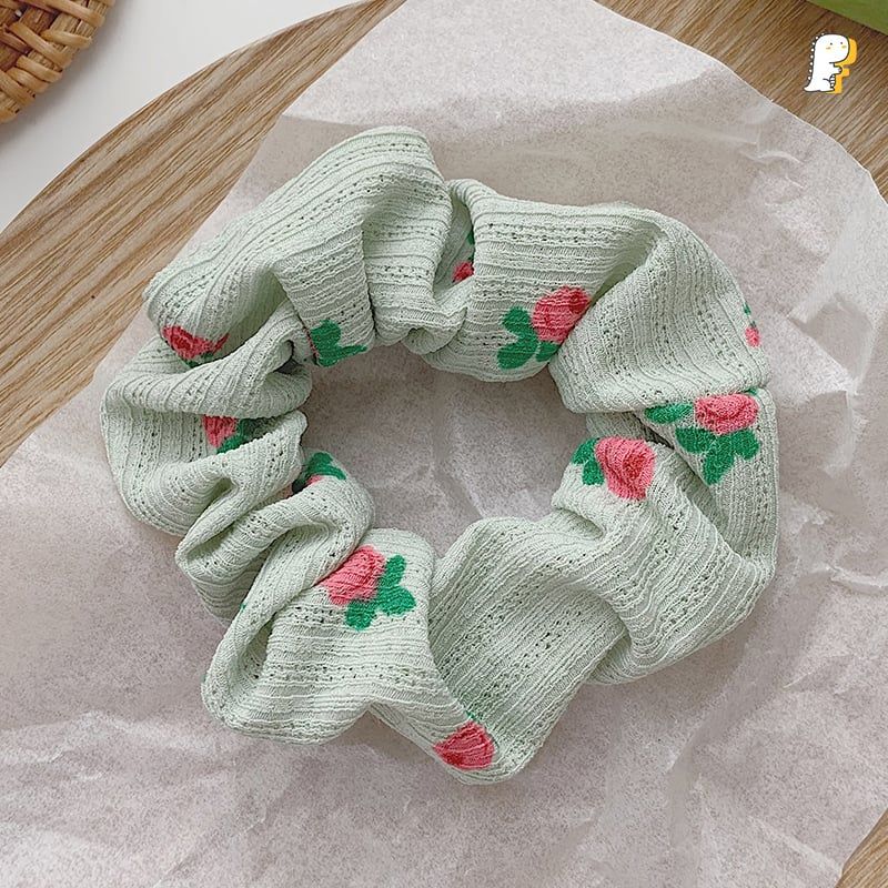 Scrunchies thun cột vải chun hoa hồng