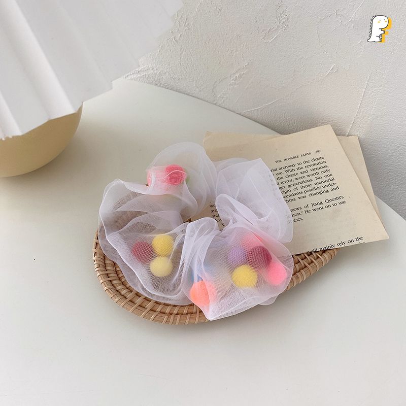 Scrunchies thun cột vải lưới có pom