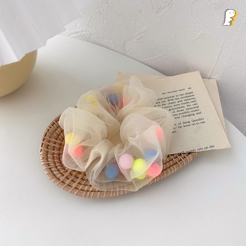 Scrunchies thun cột vải lưới có pom