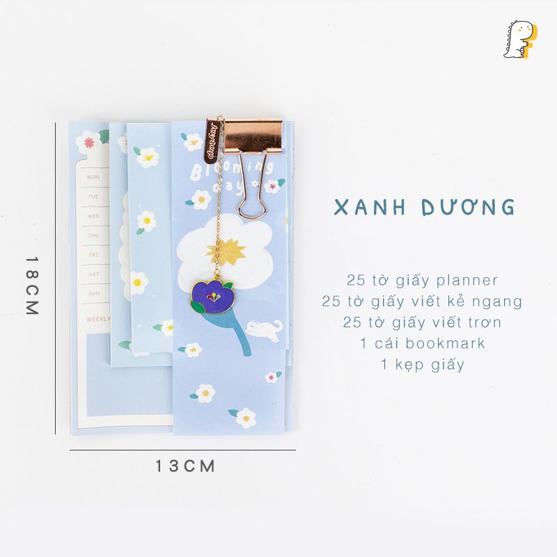 Set giấy viết Blooming day kèm kẹp bướm và bookmark