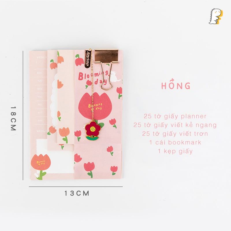 Set giấy viết Blooming day kèm kẹp bướm và bookmark