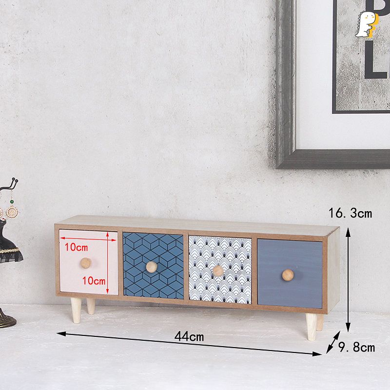 Tủ gỗ ngang 4 hộc hoạ tiết