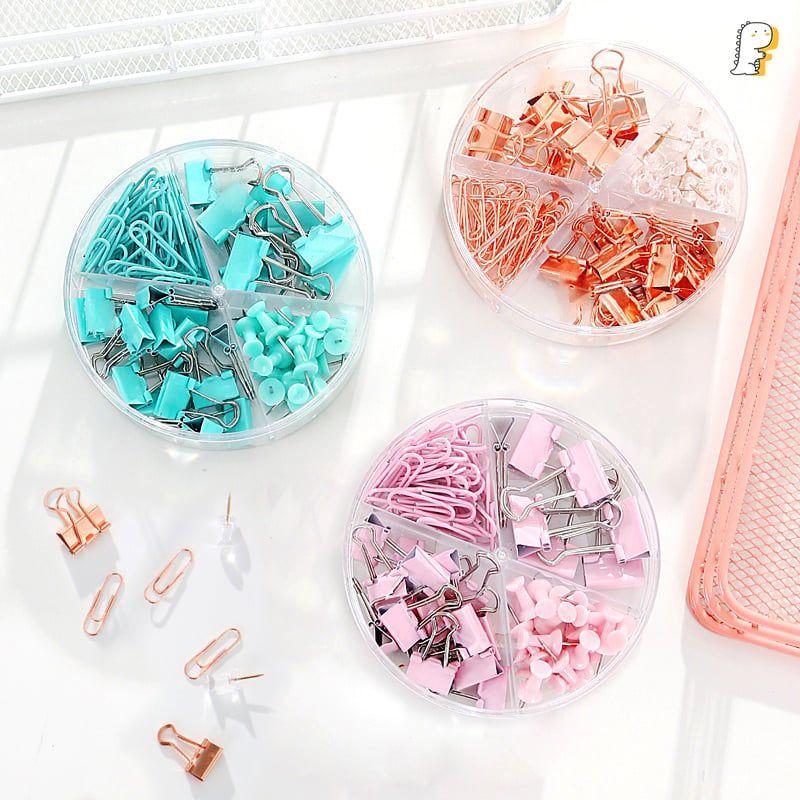 Set hộp tròn ghim kẹp mix Deli