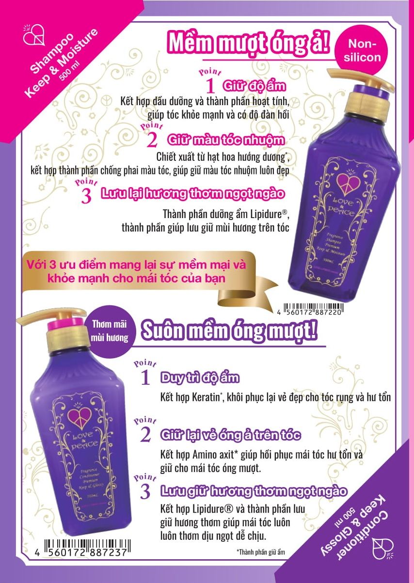 Dầu Xả Hương Thơm Nước Hoa Chăm Sóc Tóc Hư Tổn Love&Peace (500ml/Chai)