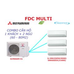 Combo Điều Hòa Multi Mitsubishi Cho Chung Cư 1 Khách + 2 Ngủ 1 Chiều Inverter