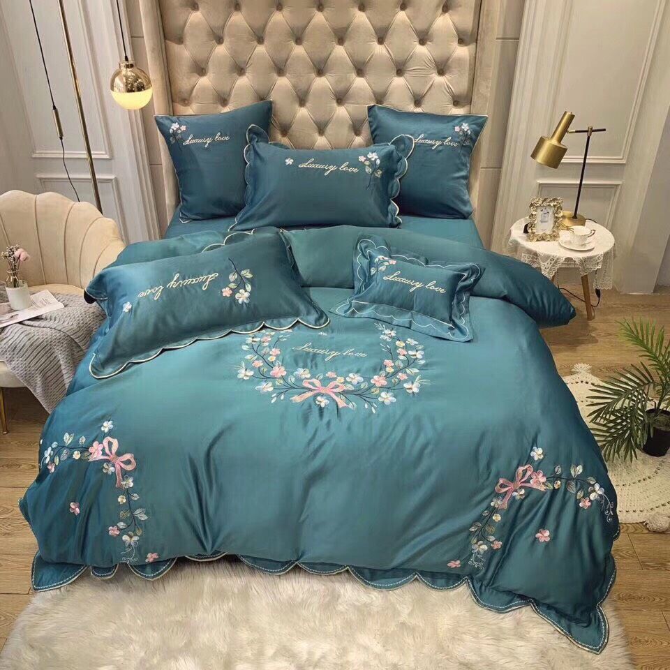 SET CHĂN GA GỐI PHI LỤA VÒNG HOA 4M