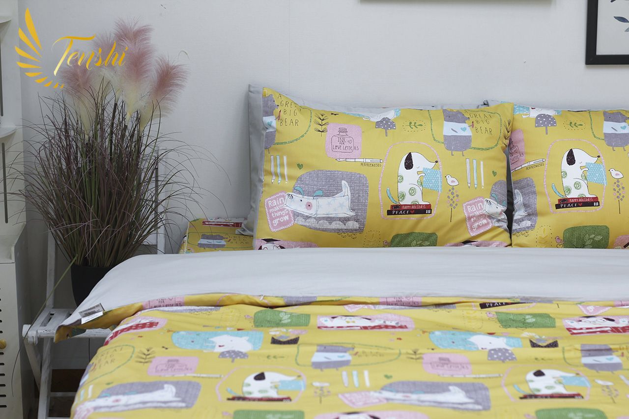 Set Chăn Ga Gối Cotton Lụa Hàn Quốc Happiness
