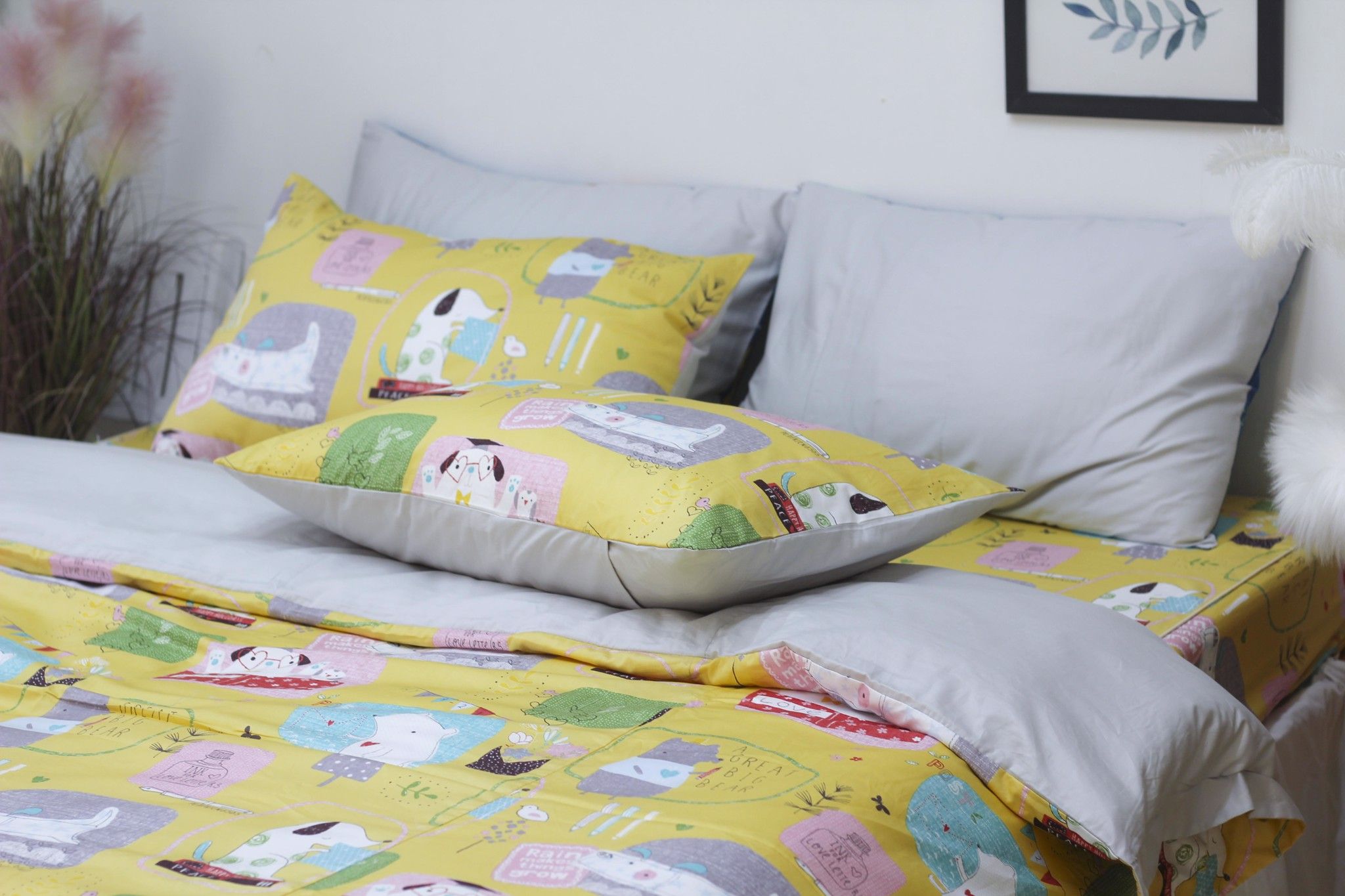 Set Chăn Ga Gối Cotton Lụa Hàn Quốc Happiness
