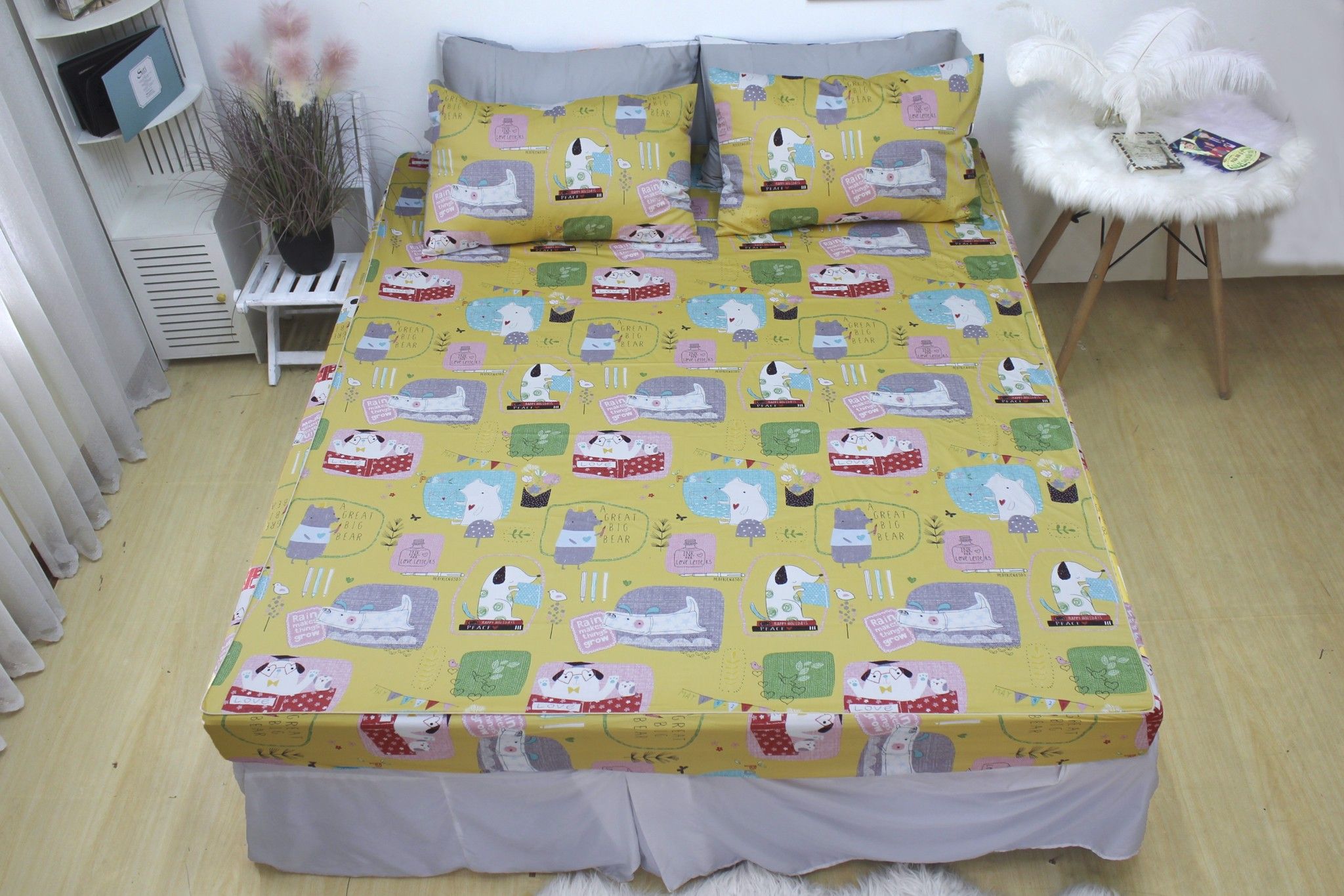 Set Ga Gối Cotton Lụa Hàn Quốc Happiness