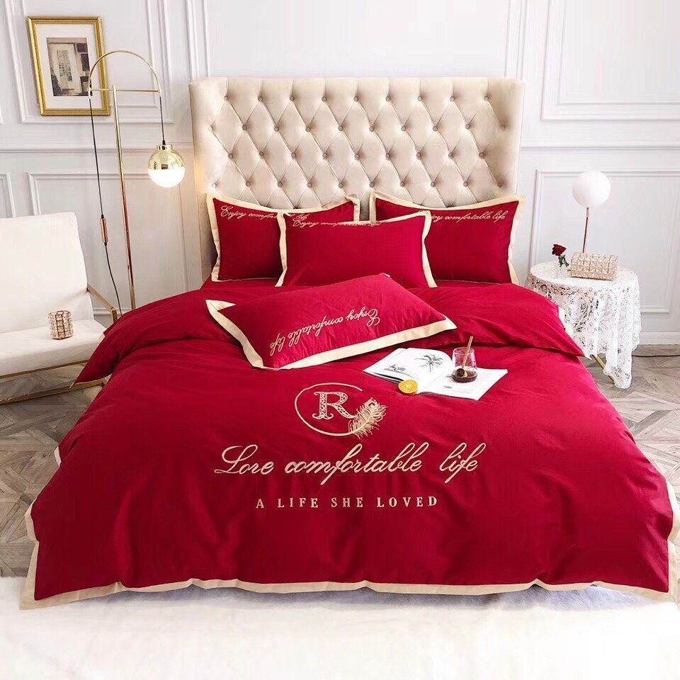 Set Chăn Ga Lụa Thêu Lông Vũ Love Comfort 4M