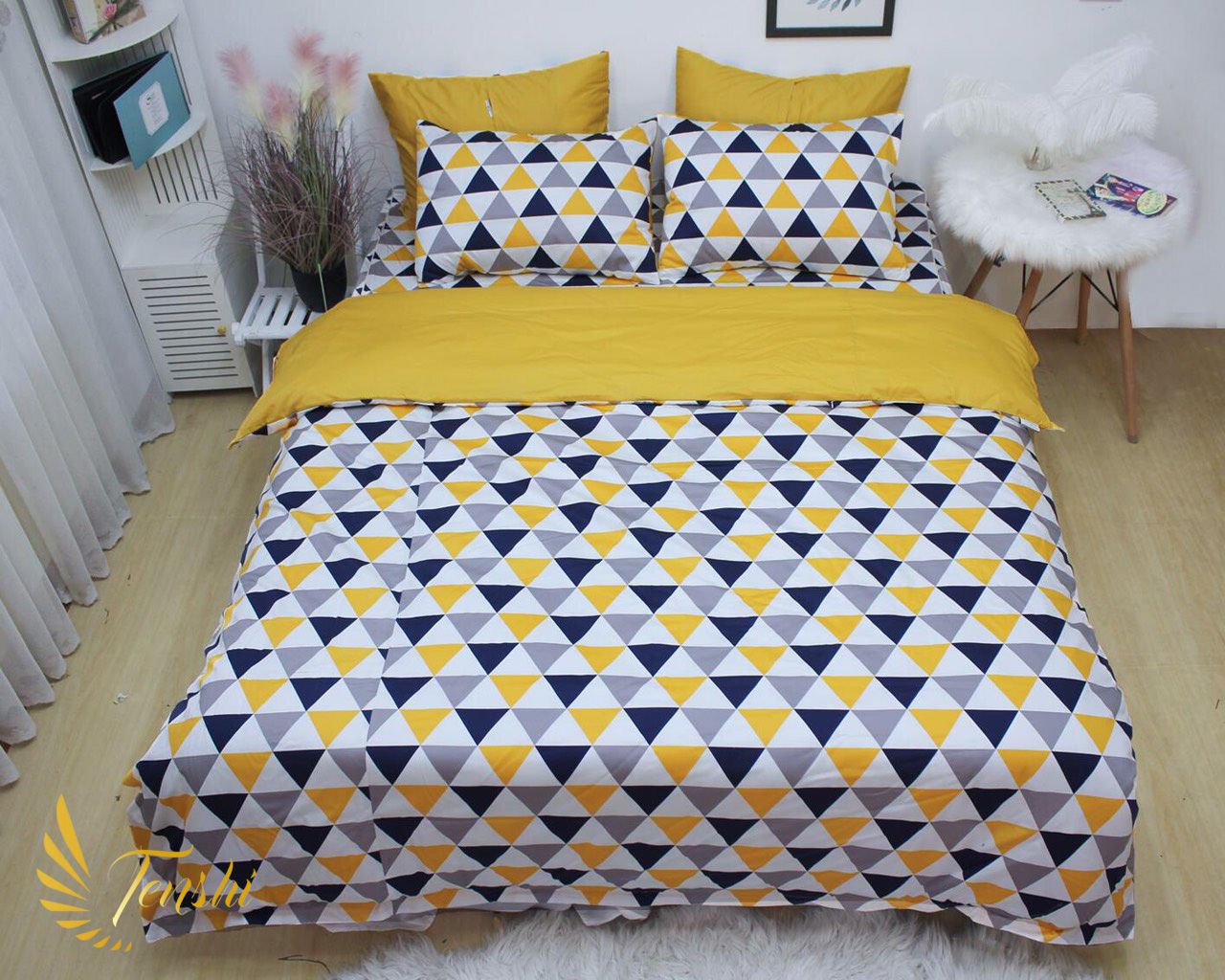Set Chăn Ga Gối Cotton Lụa Hàn Quốc Happiness
