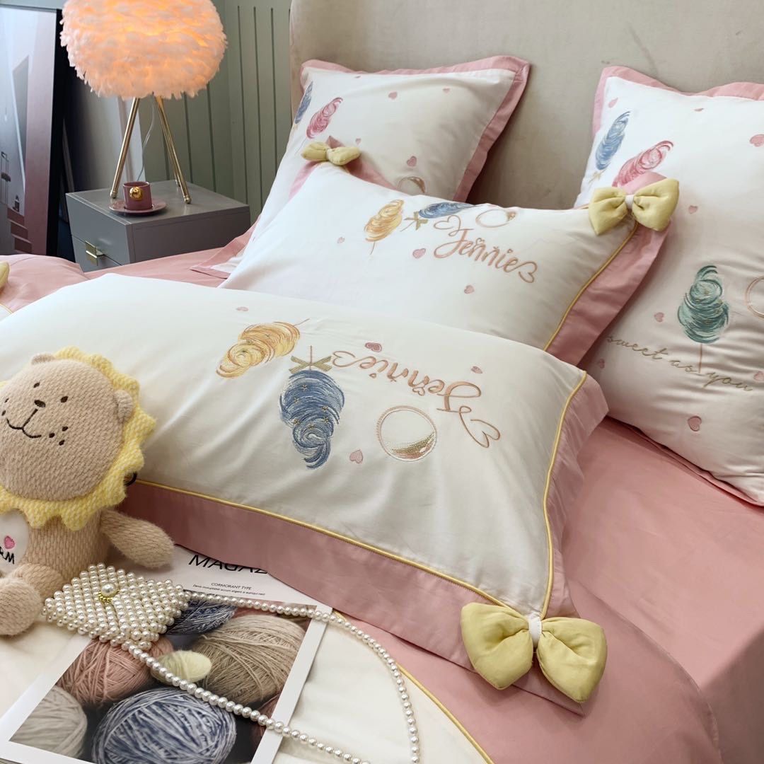 Set Chăn Ga Gối Lụa Lông Hồng Xanh 4 món
