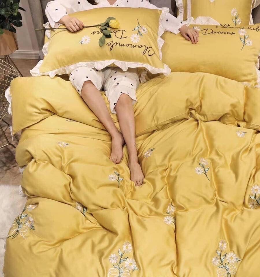 SET CHĂN GA GỐI LỤA CÚC VÀNG CHAMOMILE 7M