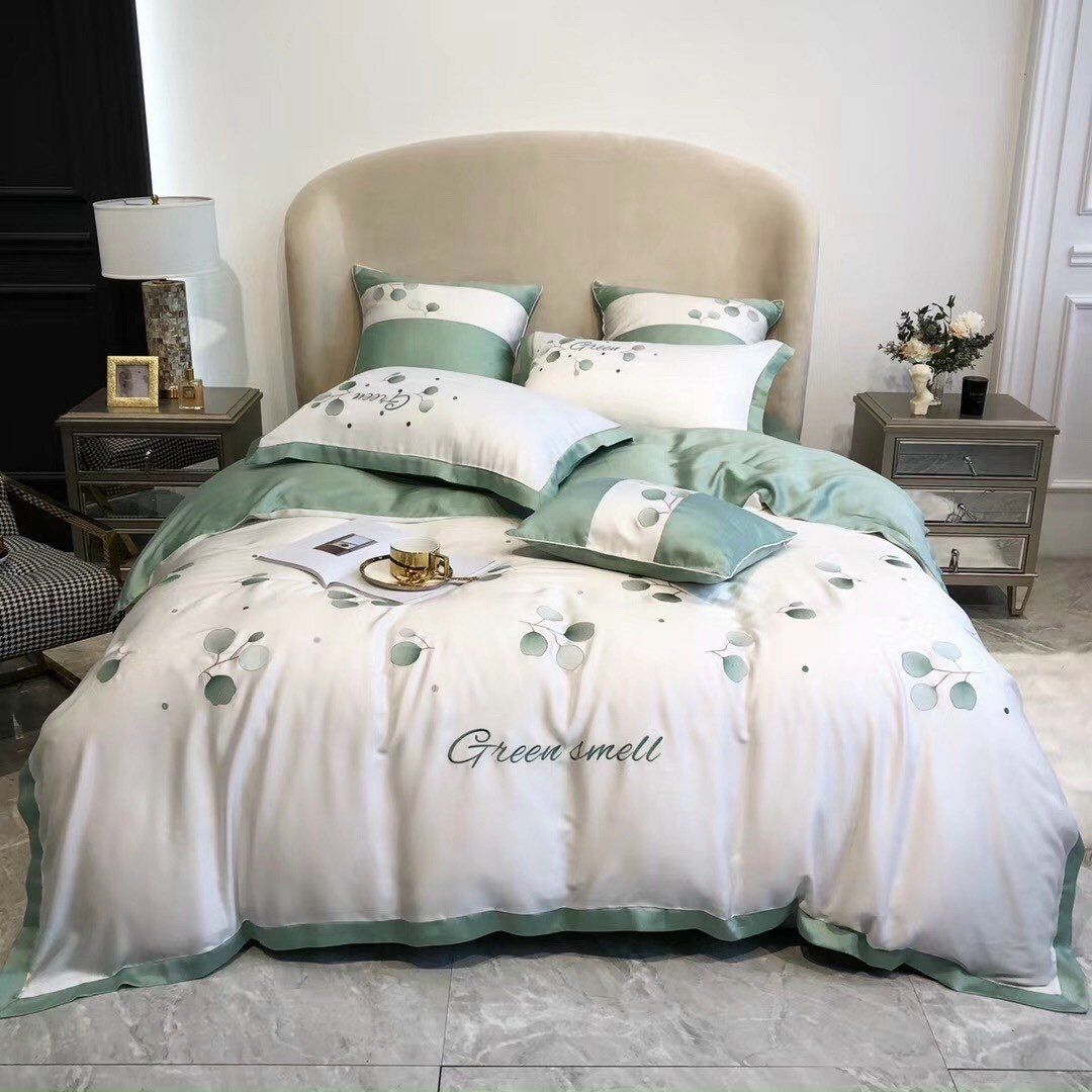 Set Chăn Ga Gối tencel lụa Green Smell 7 món