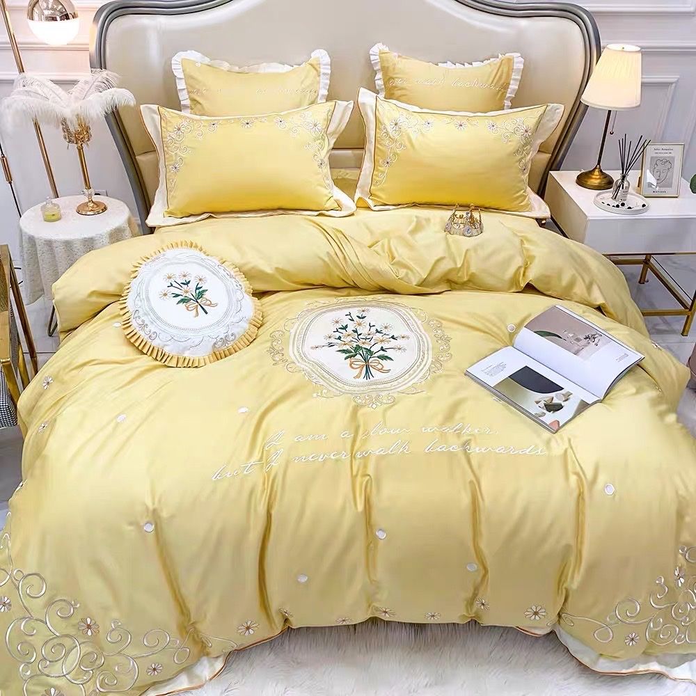 Set Chăn Ga Gối Lụa hoa tròn cổ điển 6 món