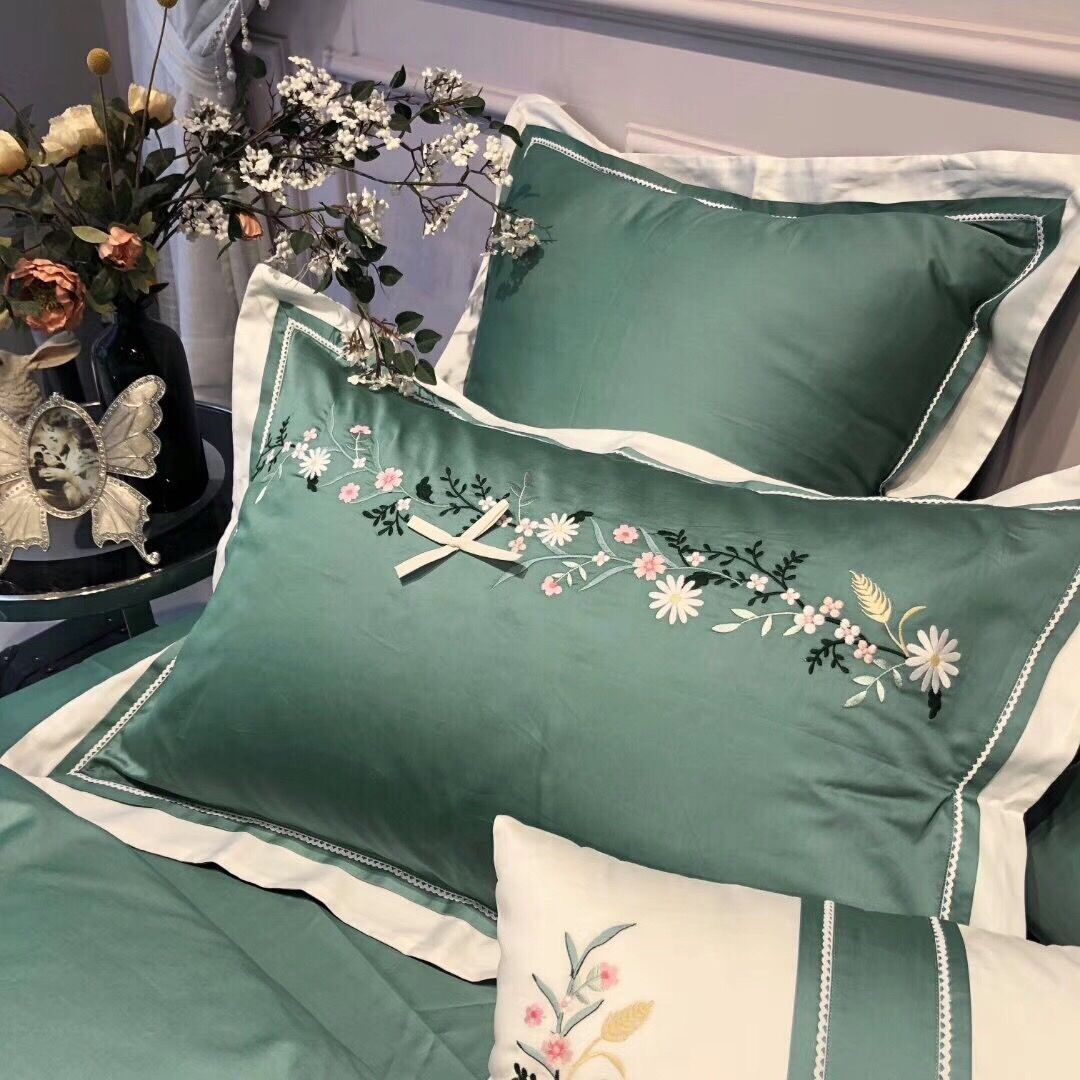 SET CHĂN GA GỐI LỤA CỐM THÊU 6M