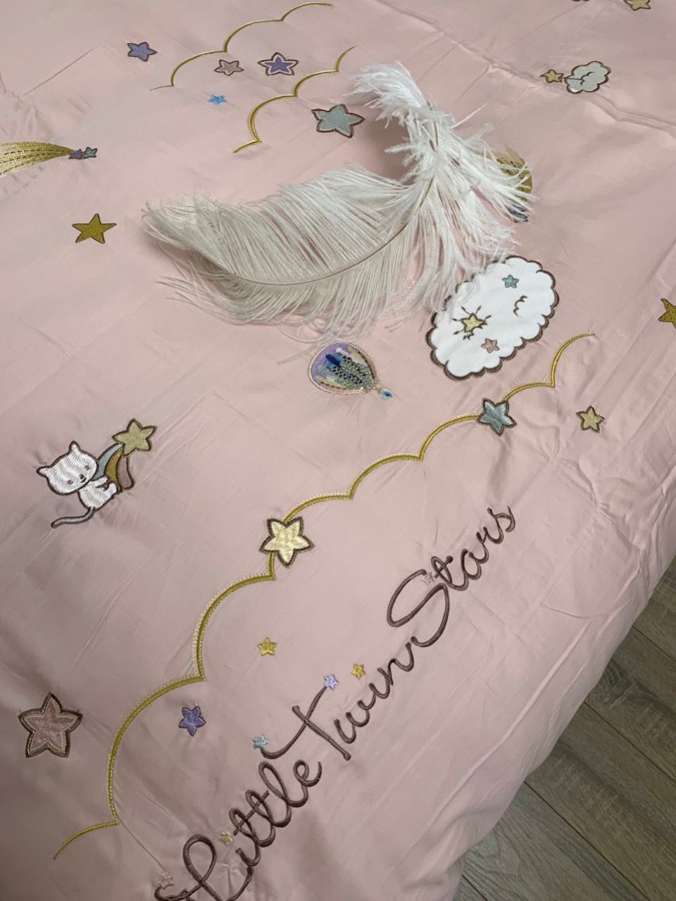 SET CHĂN GA GỐI LỤA HỒNG TÍM LITTLE STAR 6M