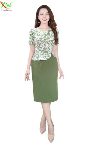  Đầm peplum phối Lụa tằm Thượng Hải Xanh Mint DL801 