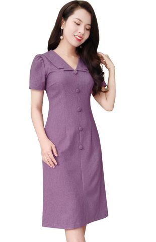  Đầm Suông A phối cúc tím lavender DL926 