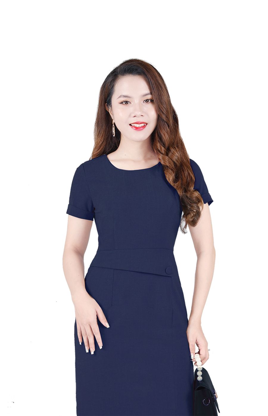 Đầm xanh đen xẻ tà nhẹ DL754