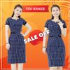 Đầm Caro Xanh Navy DL299