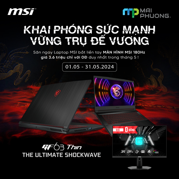 Laptop MSI GF63 12VE-460VN (i5-12450H/ 8GB/ 512GB SSD/ RTX 4050 6GB/ 15.6