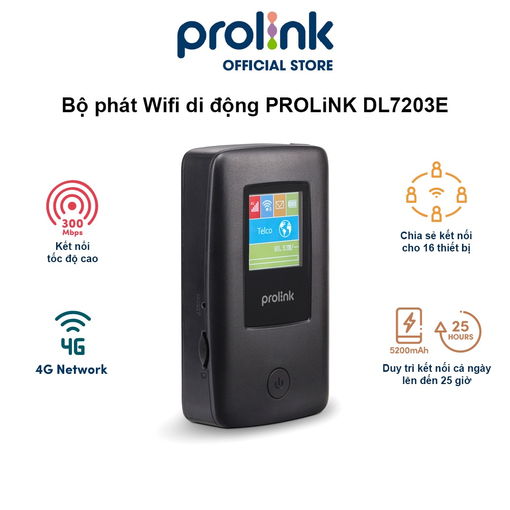 Bộ phát Wifi di động PROLiNK DL-7203E dùng SIM 4G LTE 150Mbps