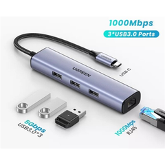 Bộ chuyển đổi USB-C 3.0 sang 3 cổng USB 3.0 và Lan Ugreen 20920