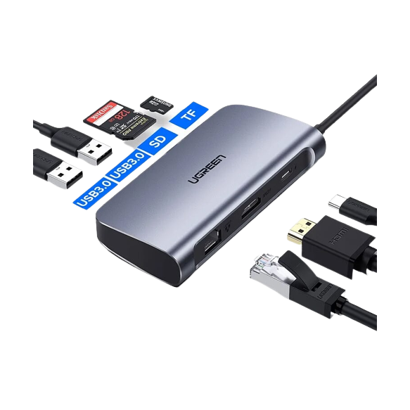Bộ chuyển đổi USB Type-C sang HDMI+SD+TF+PD+2 cổng USB 3.0+RJ45 Ugreen 50852