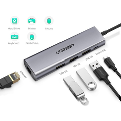 Bộ chuyển USB 3.0 to LAN + Hub USB 3.0 3 Cổng Ugreen 60812