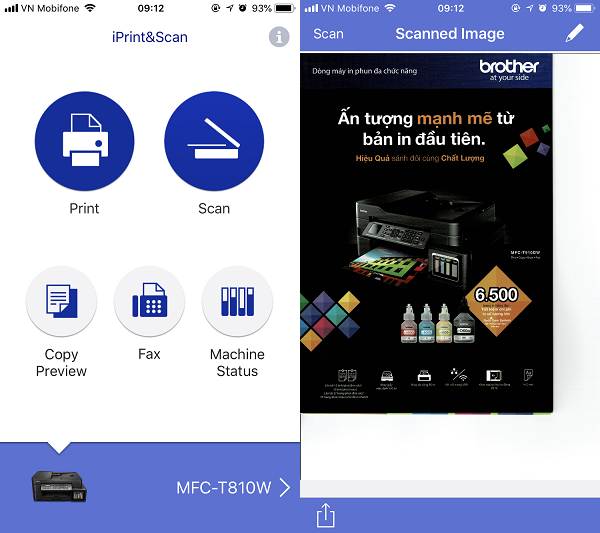 Giao diện ứng dụng Brother iPrint&Scan trên iPhone