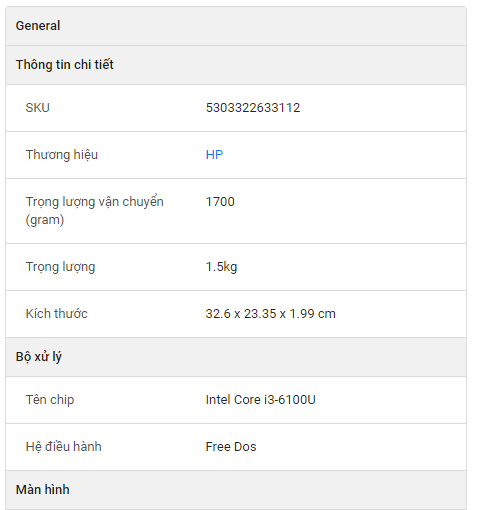 thông số kỹ thuật máy tính hp