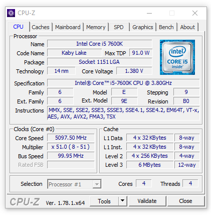 i5-7600K lại sở hữu nhiệt độ ép xung ấn tượng hơn khi đạt 5,1 Ghz ở Vcore 1,4V