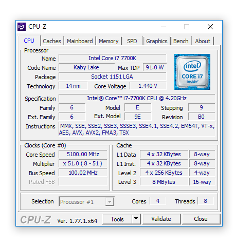 i7-7700K còn được ép xung lên mức 5,1 GHz ở Vcore 1,345V