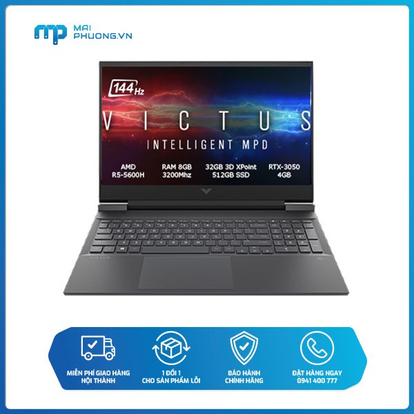 Laptop HP VICTUS 16 (Ryzen 5-5600H/8GB/32GB 3D Xpoint+512GB SSD/RTX-3050 4GB/16.1''FHD/Win10)