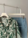 NOOBITA - Sơ mi cuban shirt hoạ tiết lá 8110