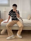 NOOBITA - Áo thun polo len dệt kim kẻ sọc 7994