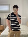 NOOBITA - Áo thun polo len dệt kim kẻ sọc 7994