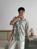 NOOBITA - Áo sơ mi cổ vest hoạ tiết lá 7978