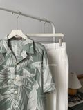 NOOBITA - Áo sơ mi cổ vest hoạ tiết lá 7978