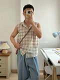 NOOBITA - Sơ mi không tay kẻ caro 8157