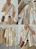 NOOBITA - Sơ mi tay ngắn hoạ tiết hoa lá vải linen form rộng 7633