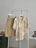 NOOBITA - Sơ mi tay ngắn hoạ tiết hoa lá vải linen form rộng 7633