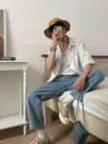 NOOBITA - Sơ mi tay ngắn cổ vest hoạ tiết lá 7925
