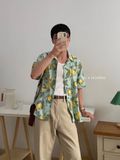 NOOBITA - Sơ mi tay ngắn cổ vest hoạ tiết lá 7925