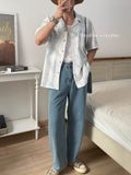 NOOBITA - Sơ mi tay ngắn cổ vest hoạ tiết lá 7925
