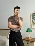 NOOBITA - Áo thun len dệt kim kẻ sọc 8191
