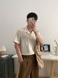 NOOBITA - Sơ mi tay ngắn cổ vest HAPPINESS IS A BUTTERFLY